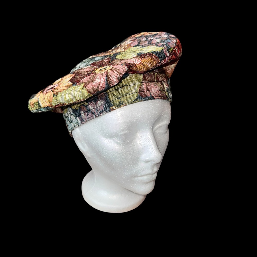 Studio Sauvageau Tapestry Floral Fruit Beret Hat Multicolor Large Ojai CA